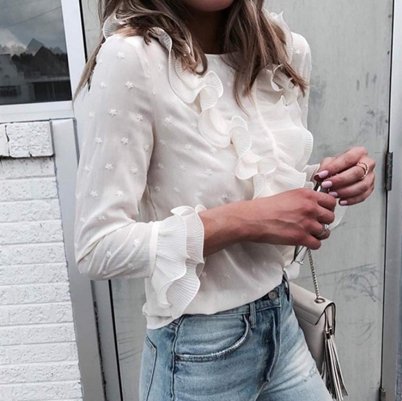 New BOHO Ruffled Swiss Dot Sheer Lace Top … - Picture 6 of 11